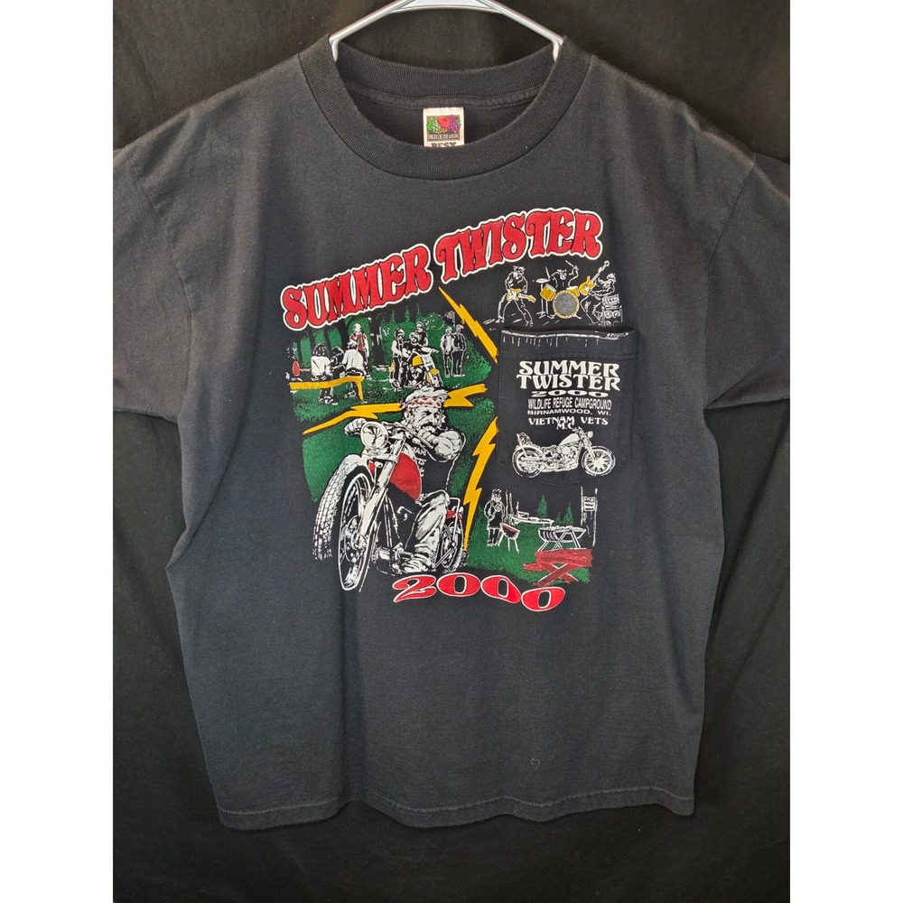 Vintage Fruit of the Loom Summer Twister 2000 Vietnam Vets MC Pocket T-Shirt L